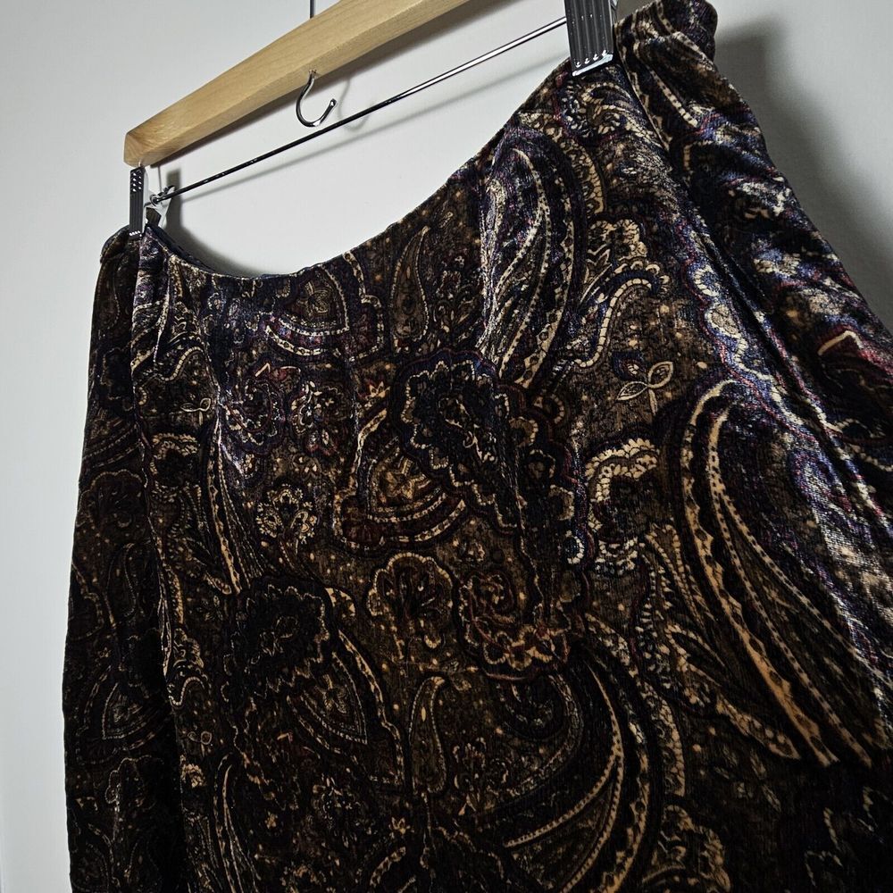 Lauren Ralph Lauren Silk Velvet Skirt 16W Paisley Brown Lining Knee Length Party - Picture 3 of 7